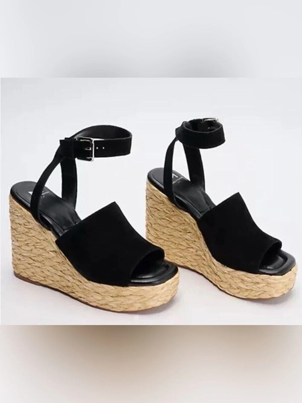 Marc Fisher Black Espadrille Wedges with Ankle Strap